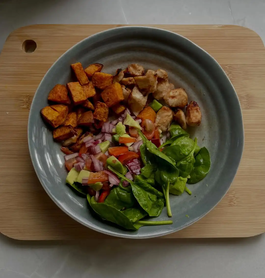 Air fryer chicken & sweet potato salad — high-protein, low-carb weeknight recipe